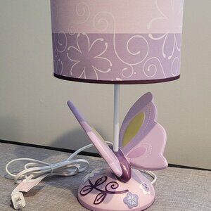 Lambs & Ivy Butterfly Lane Purple & Pink Lamp With Shade Nursery Or Kids Room